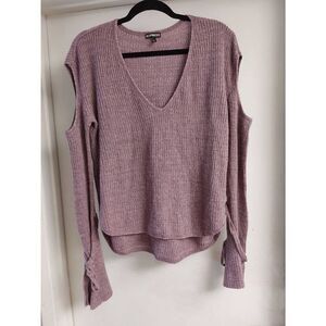EXPRESS Cold Shoulder Long Tie Sleeves Light Amethyst Color Sweater Sz M~EUC
